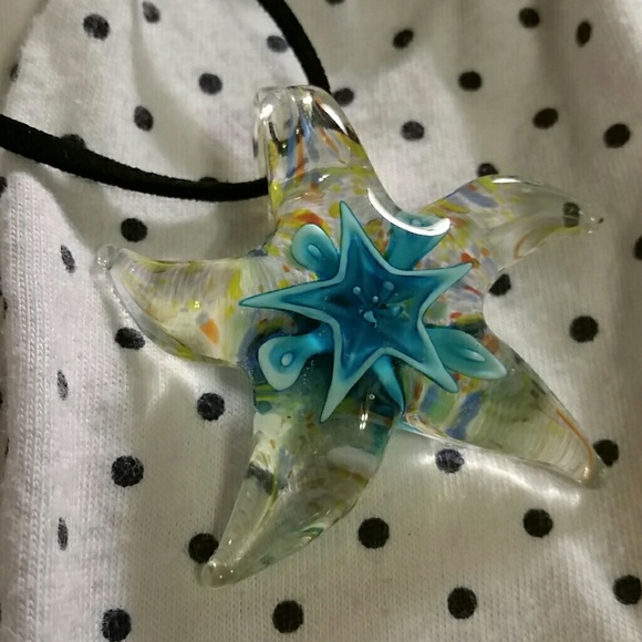 NEW Italian Blue Starfish Murano Lampwork Necklace - Picture 4 of 4